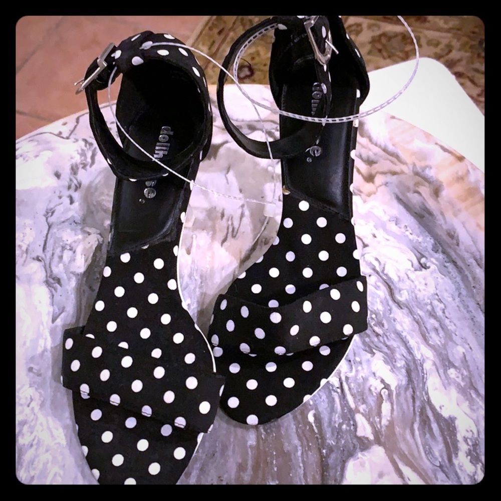New super cute black and white polka dot sandals